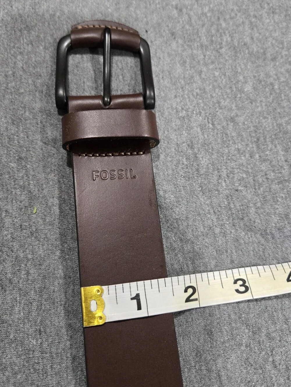 Fossil Mens Size 34 Brown Genuine Leather Casual Belt Black Square Buckle Basic